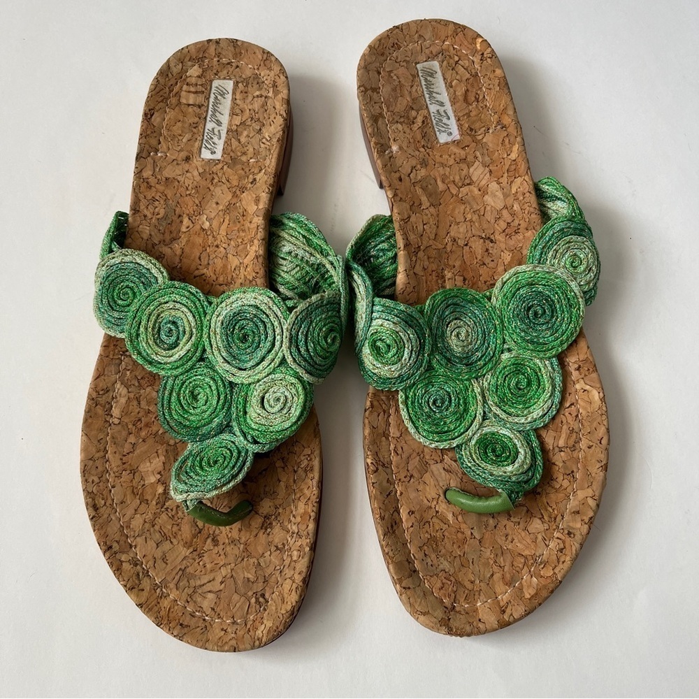 Vintage Marshall Field’s Green Cork Calypso Thong Beach Resort Sandals Size 8